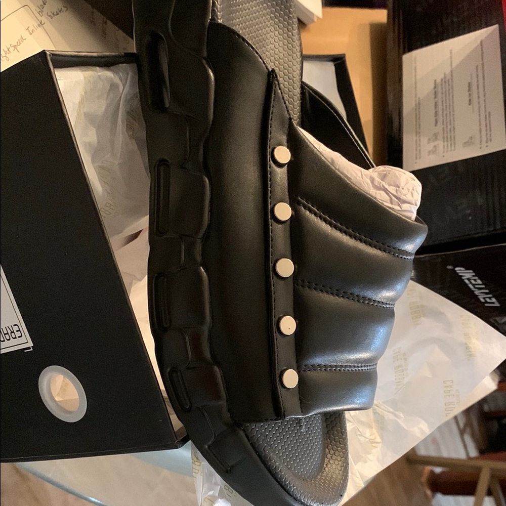 Black Slide Sandals with Stud Accents